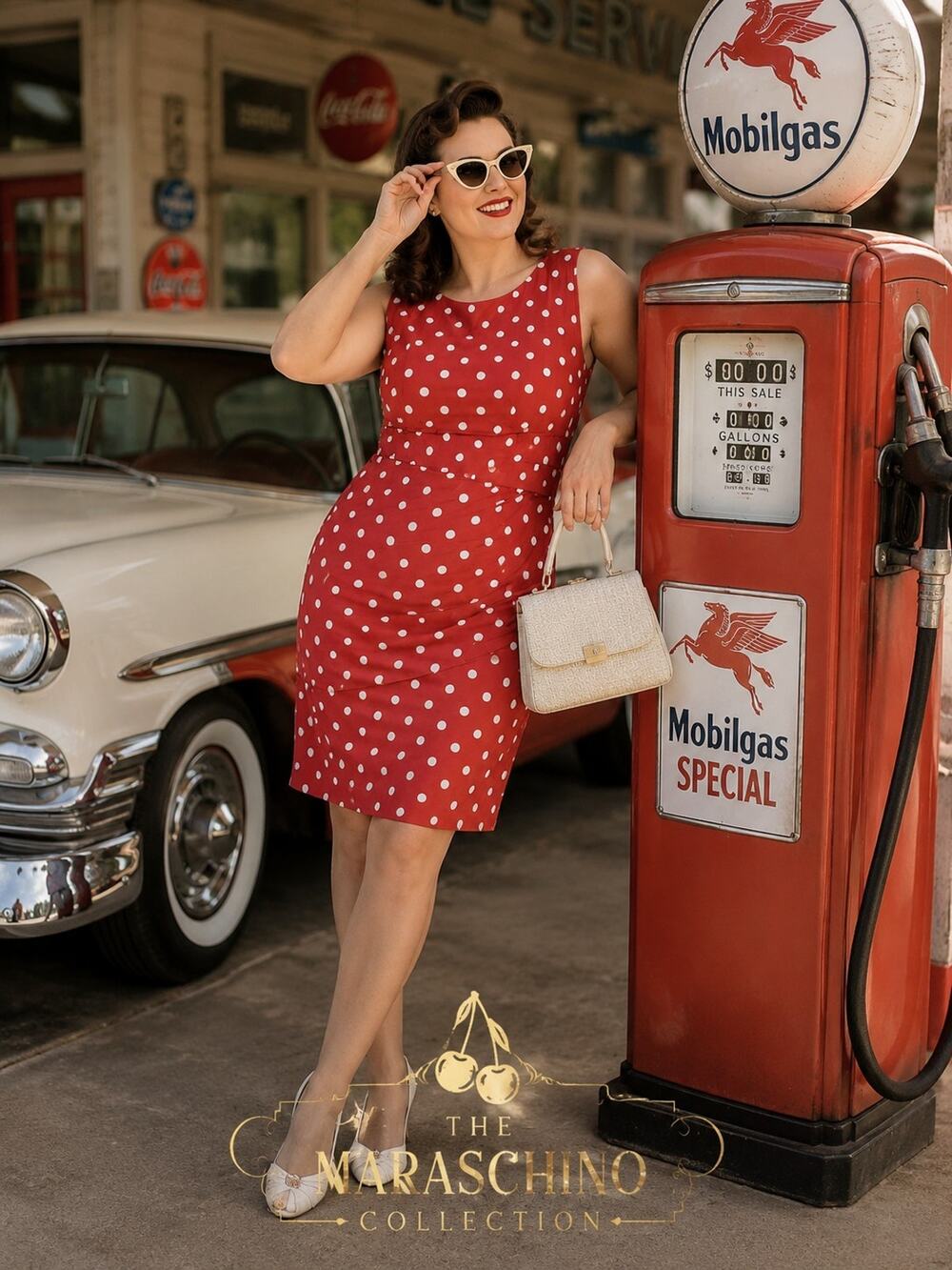 Connected Apparel Red White Polka Dot Sheath Dress Rockabilly Pin-Up Retro 16